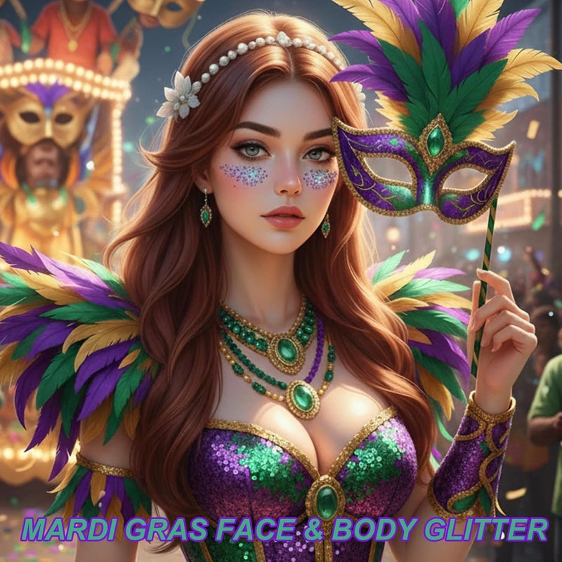 paminify Purple Hair Glitter Stick for Kids,Mardi Gras Outfit for Women,Waterproof Mermaid Body Face Glitter Makeup,Mardi Gras Accessories Chunky Sequins,Halloween Glitter Body Paint for Carnival Festival - Image 2